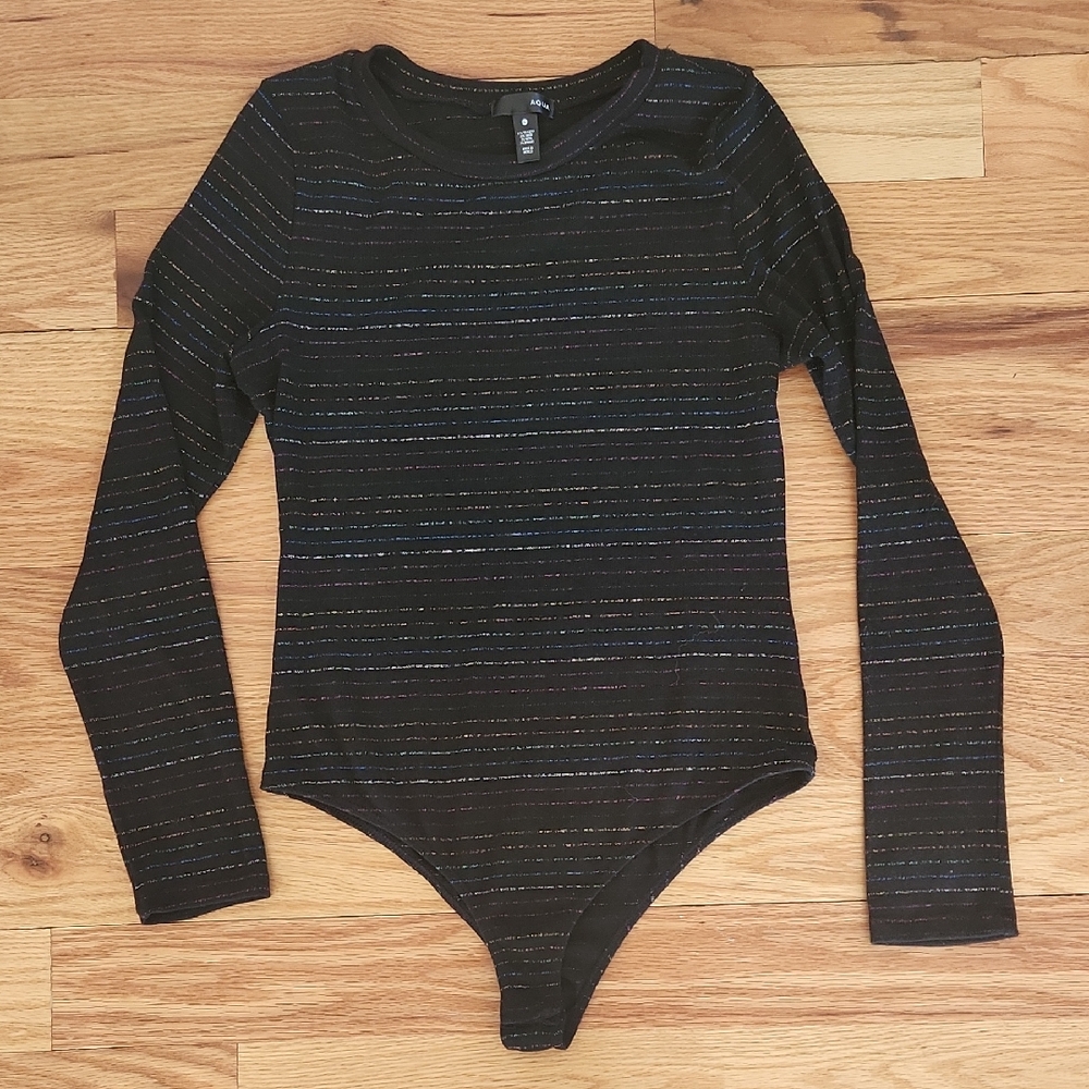 Aqua Striped Long Sleeve Bodysuit, SZ L
